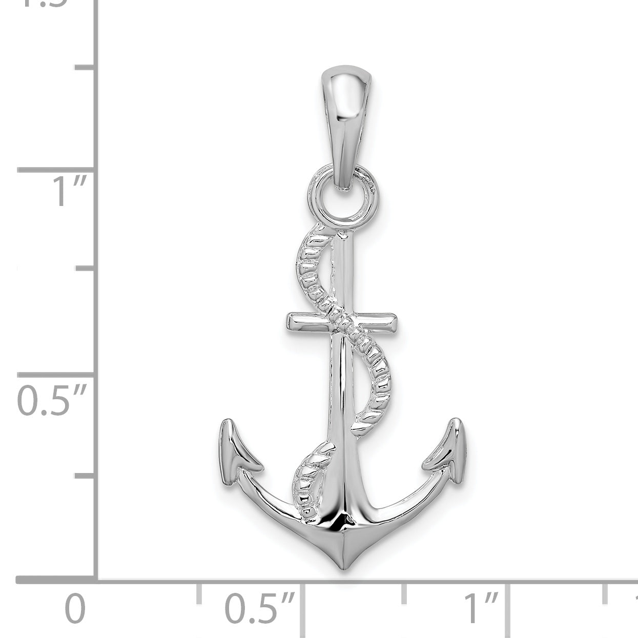 De-Ani Sterling Silver Polished 3D Anchor and Rope Pendant