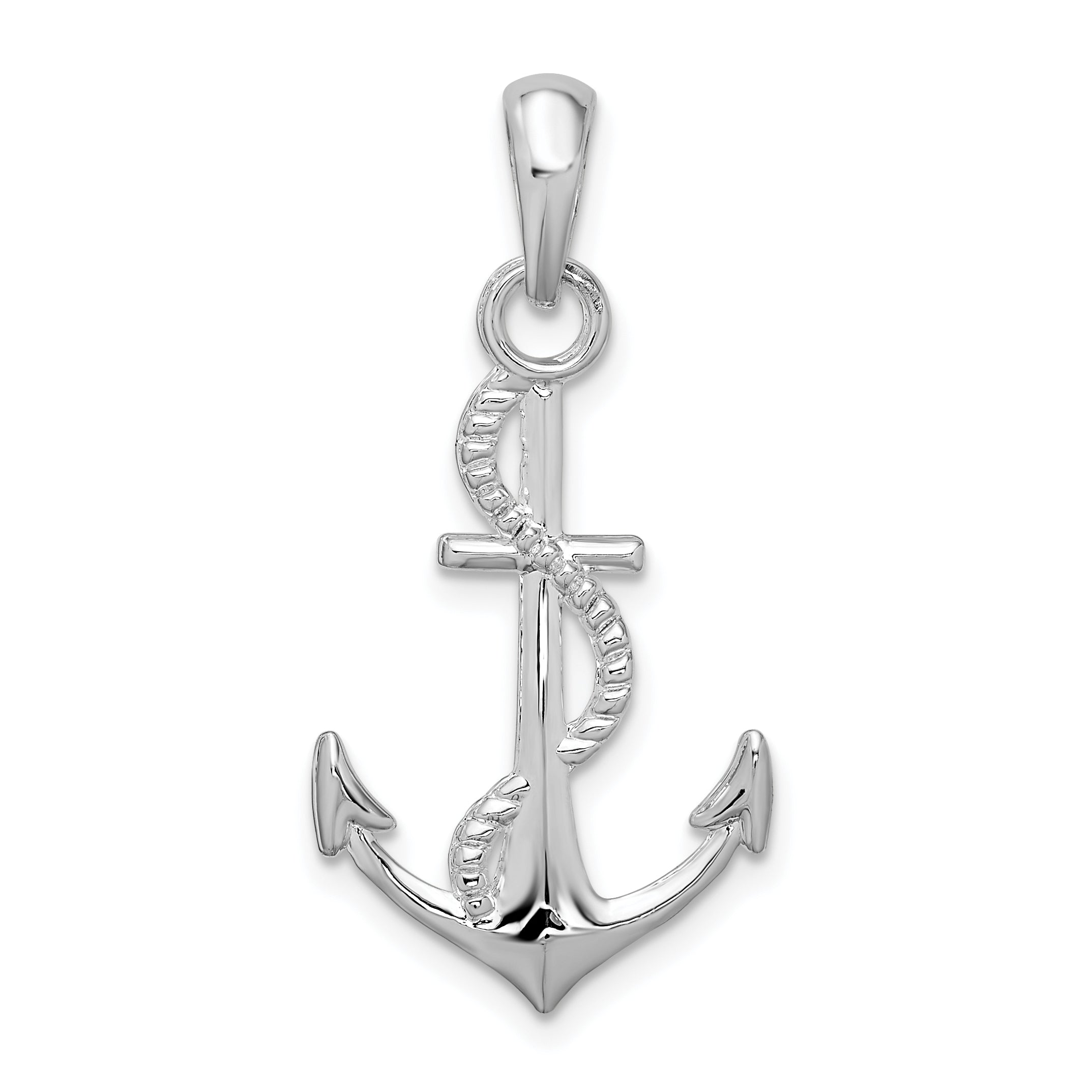 De-Ani Sterling Silver Polished 3D Anchor and Rope Pendant