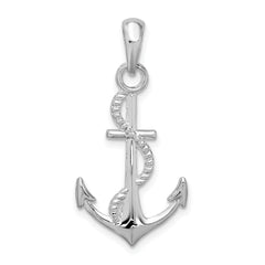 De-Ani Sterling Silver Polished 3D Anchor and Rope Pendant