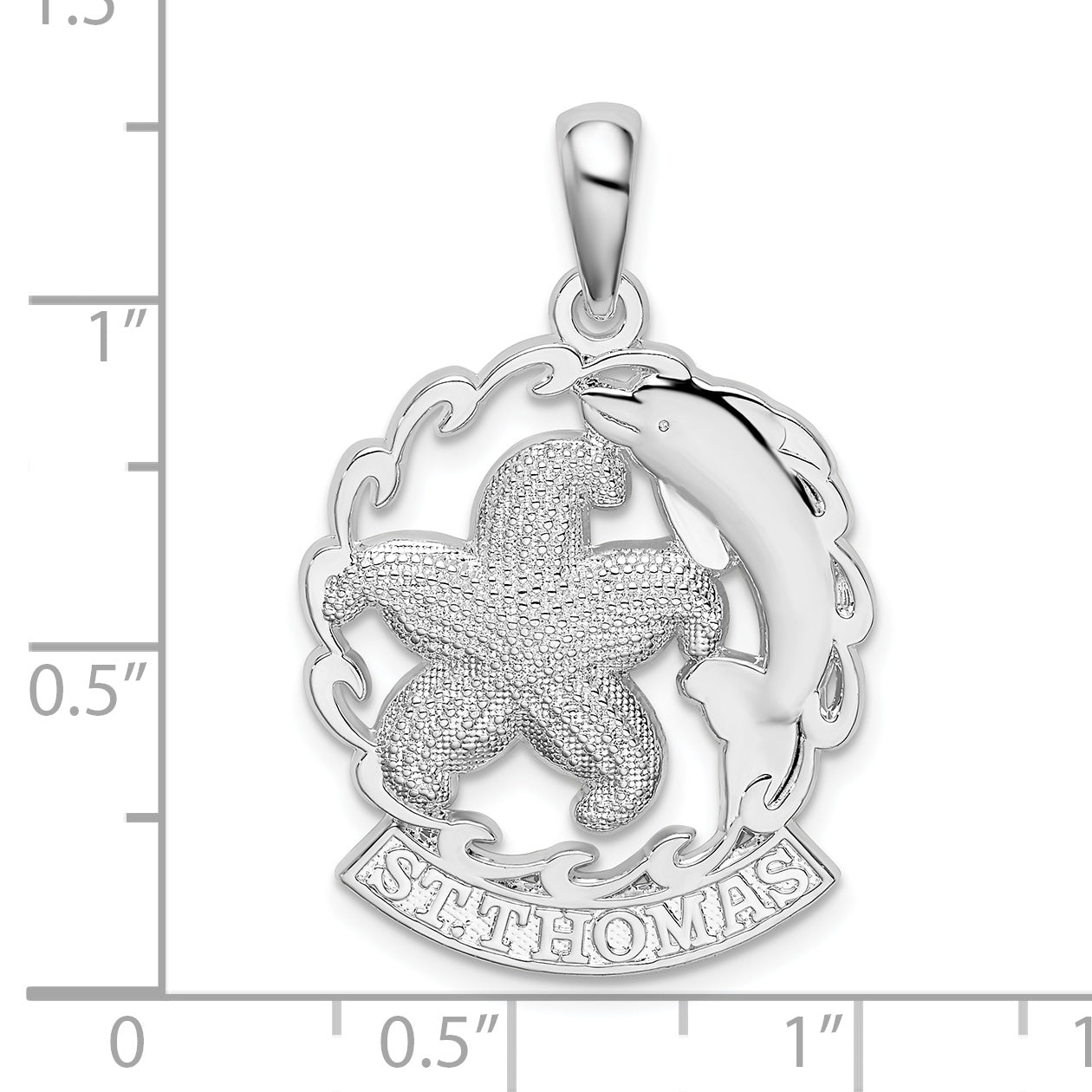 De-Ani Sterling Silver Rhodium-Plated St. Thomas Starfish and Dolphin Pendant