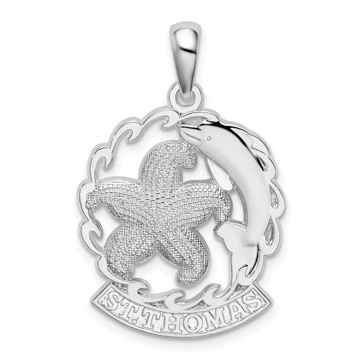 De-Ani Sterling Silver Rhodium-Plated St. Thomas Starfish and Dolphin Pendant