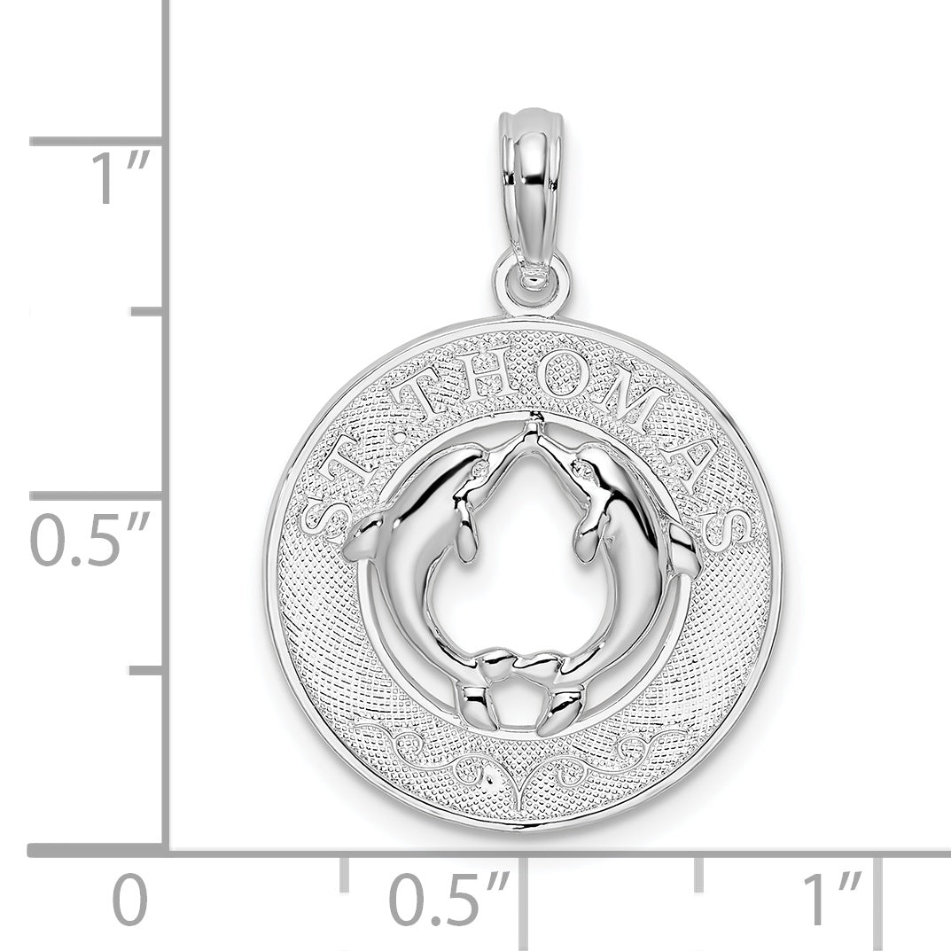 De-Ani Sterling Silver Rhodium-Plated St. Thomas Circle with Dolphins Pendant