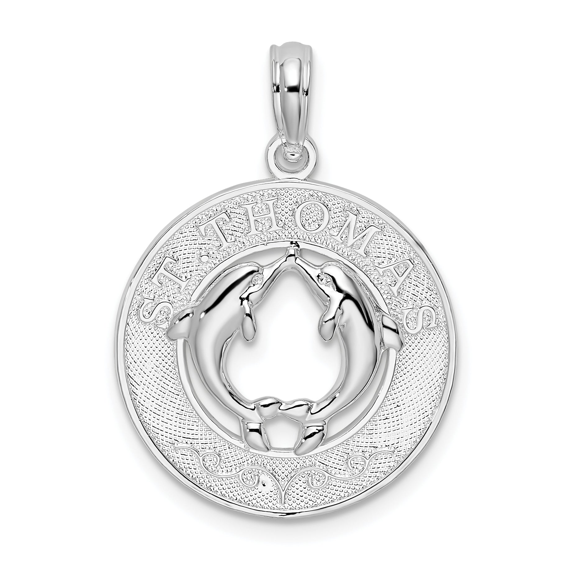 De-Ani Sterling Silver Rhodium-Plated St. Thomas Circle with Dolphins Pendant