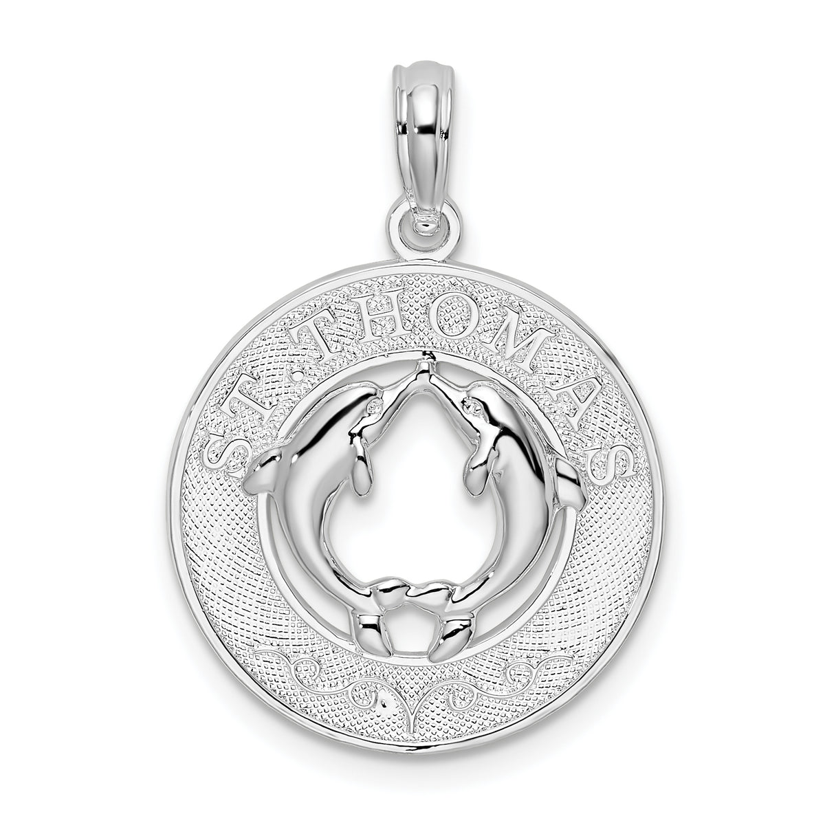 De-Ani Sterling Silver Rhodium-Plated St. Thomas Circle with Dolphins Pendant