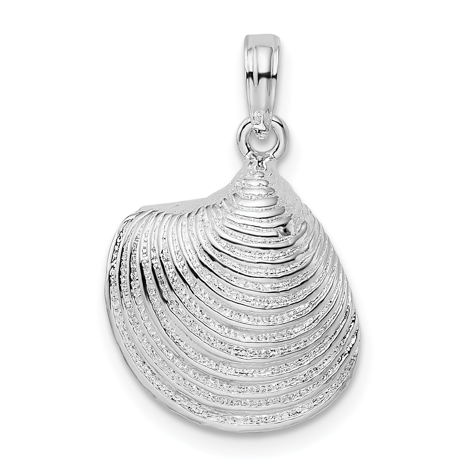 De-Ani Sterling Silver Rhodium-Plated Polished 3D Clam Shell Pendant