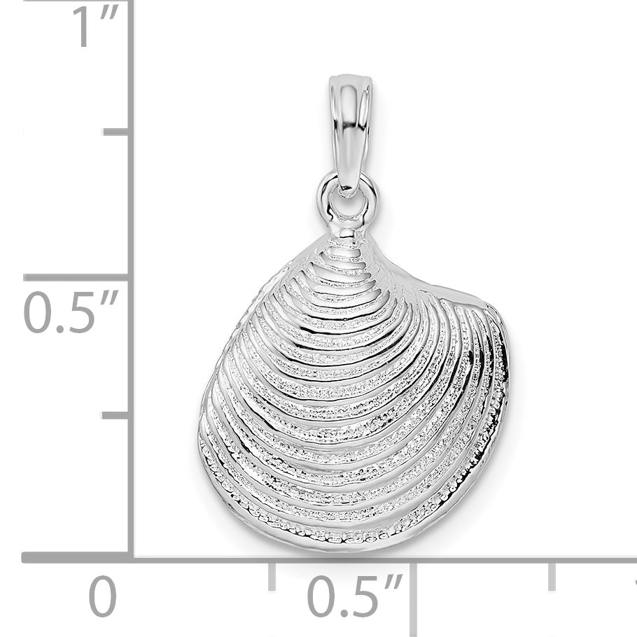 De-Ani Sterling Silver Rhodium-Plated Polished 3D Clam Shell Pendant