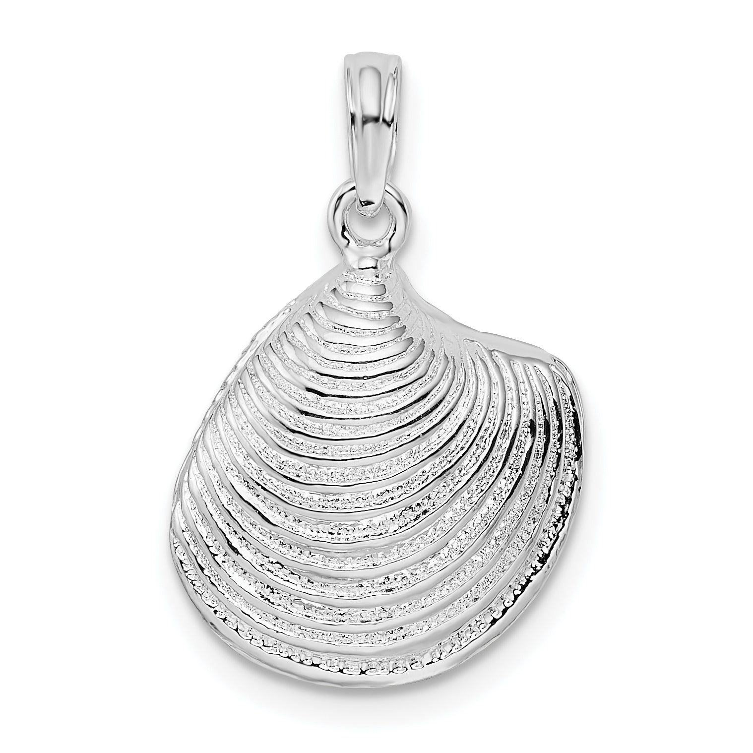 De-Ani Sterling Silver Rhodium-Plated Polished 3D Clam Shell Pendant