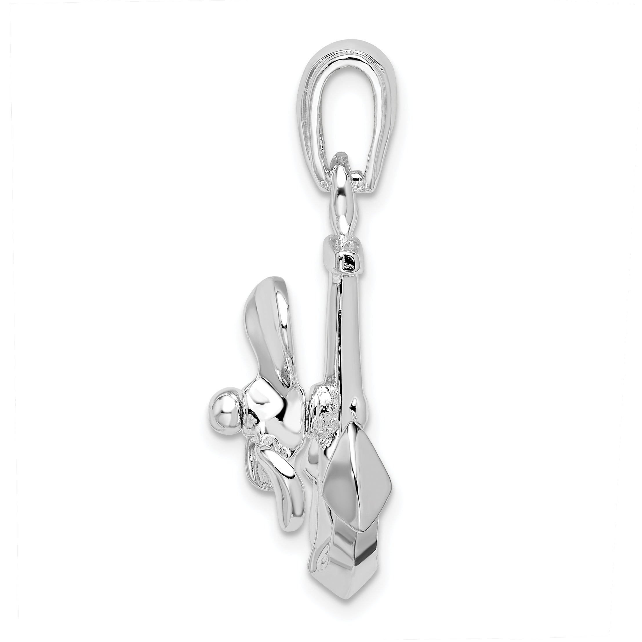 De-Ani Sterling Silver Rhodium-Plated Moveable 3D Anchor with Propeller Pendant