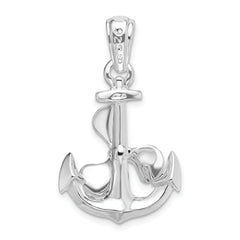 De-Ani Sterling Silver Rhodium-Plated Moveable 3D Anchor with Propeller Pendant