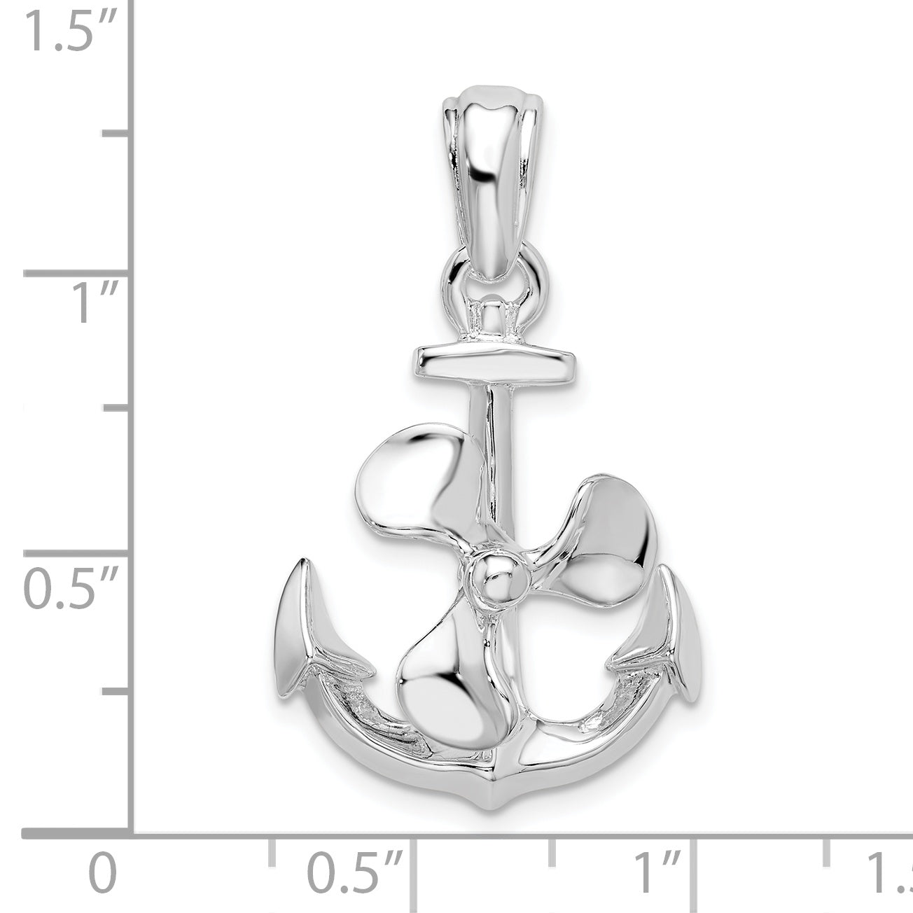 De-Ani Sterling Silver Rhodium-Plated Moveable 3D Anchor with Propeller Pendant