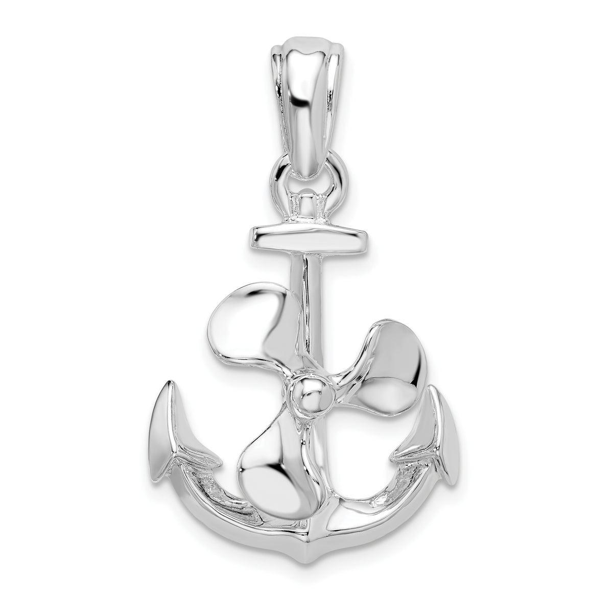 De-Ani Sterling Silver Rhodium-Plated Moveable 3D Anchor with Propeller Pendant