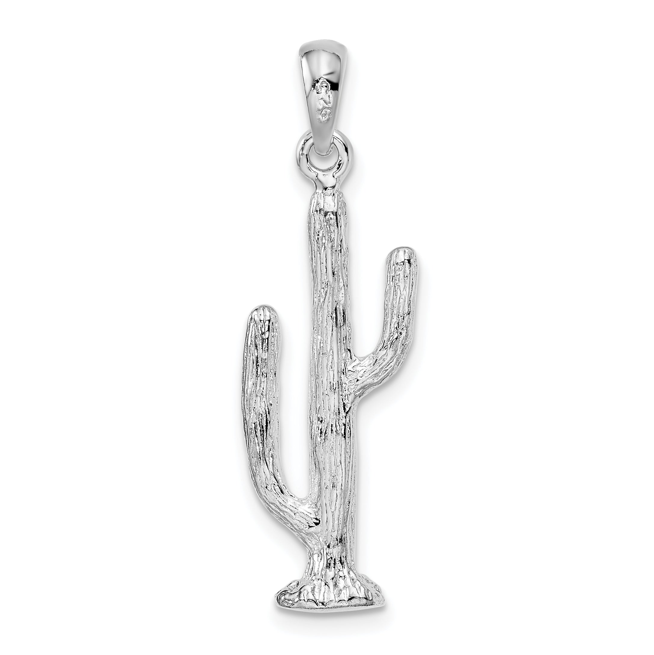 De-Ani Sterling Silver Rhodium-Plated Polished 3D Saguaro Cactus Pendant