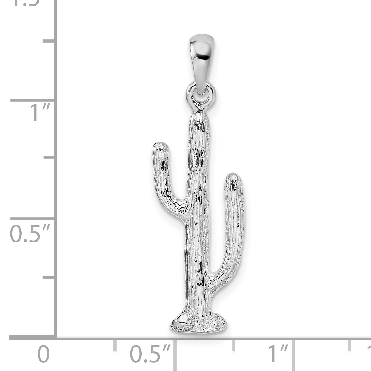 De-Ani Sterling Silver Rhodium-Plated Polished 3D Saguaro Cactus Pendant