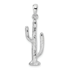 De-Ani Sterling Silver Rhodium-Plated Polished 3D Saguaro Cactus Pendant