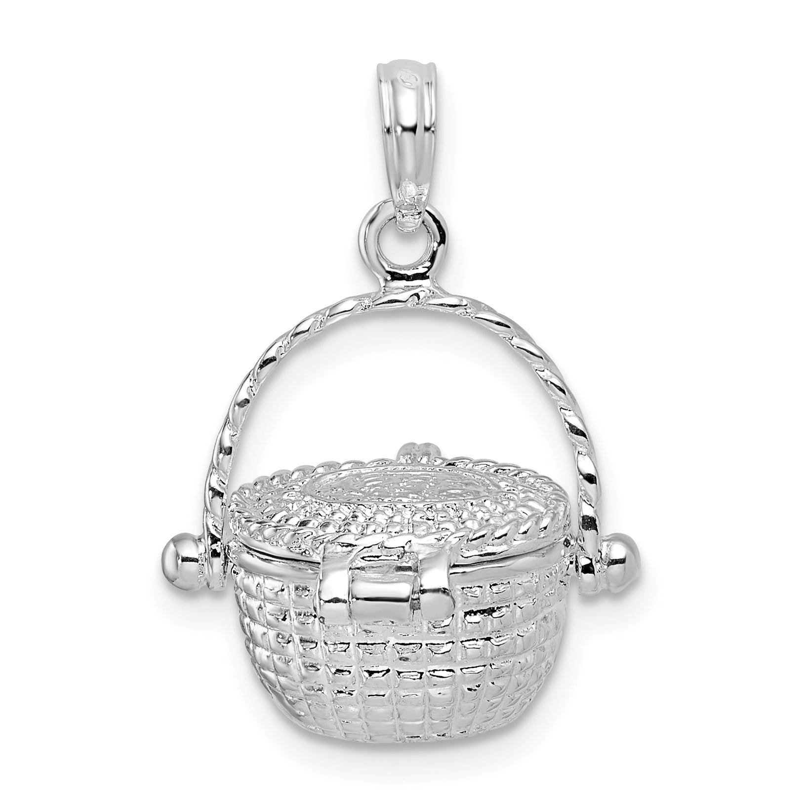 De-Ani Sterling Silver Rhodium-Plated Moveable 3D Nantucket Basket Pendant