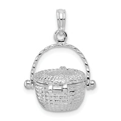 De-Ani Sterling Silver Rhodium-Plated Moveable 3D Nantucket Basket Pendant