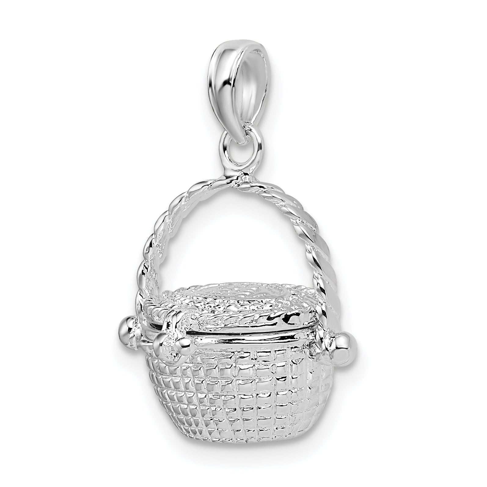 De-Ani Sterling Silver Rhodium-Plated Moveable 3D Nantucket Basket Pendant