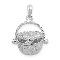 De-Ani Sterling Silver Rhodium-Plated Moveable 3D Nantucket Basket Pendant