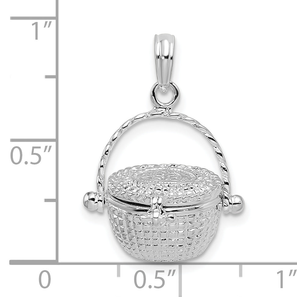 De-Ani Sterling Silver Rhodium-Plated Moveable 3D Nantucket Basket Pendant