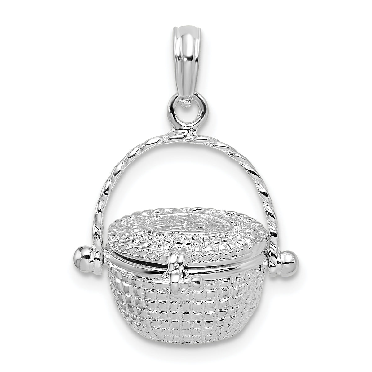 De-Ani Sterling Silver Rhodium-Plated Moveable 3D Nantucket Basket Pendant