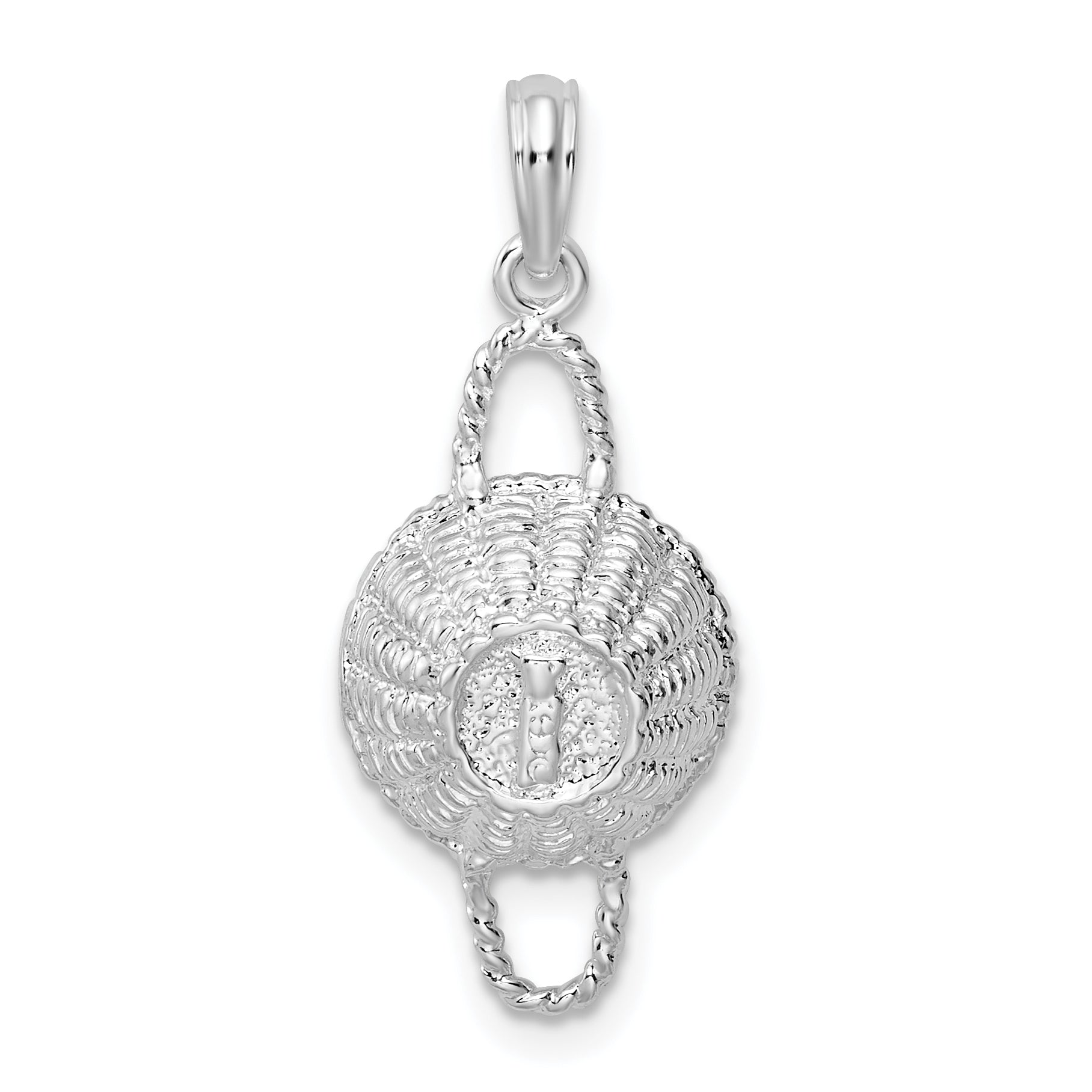 De-Ani Sterling Silver Rhodium-Plated Polished 3D Round Basket Pendant