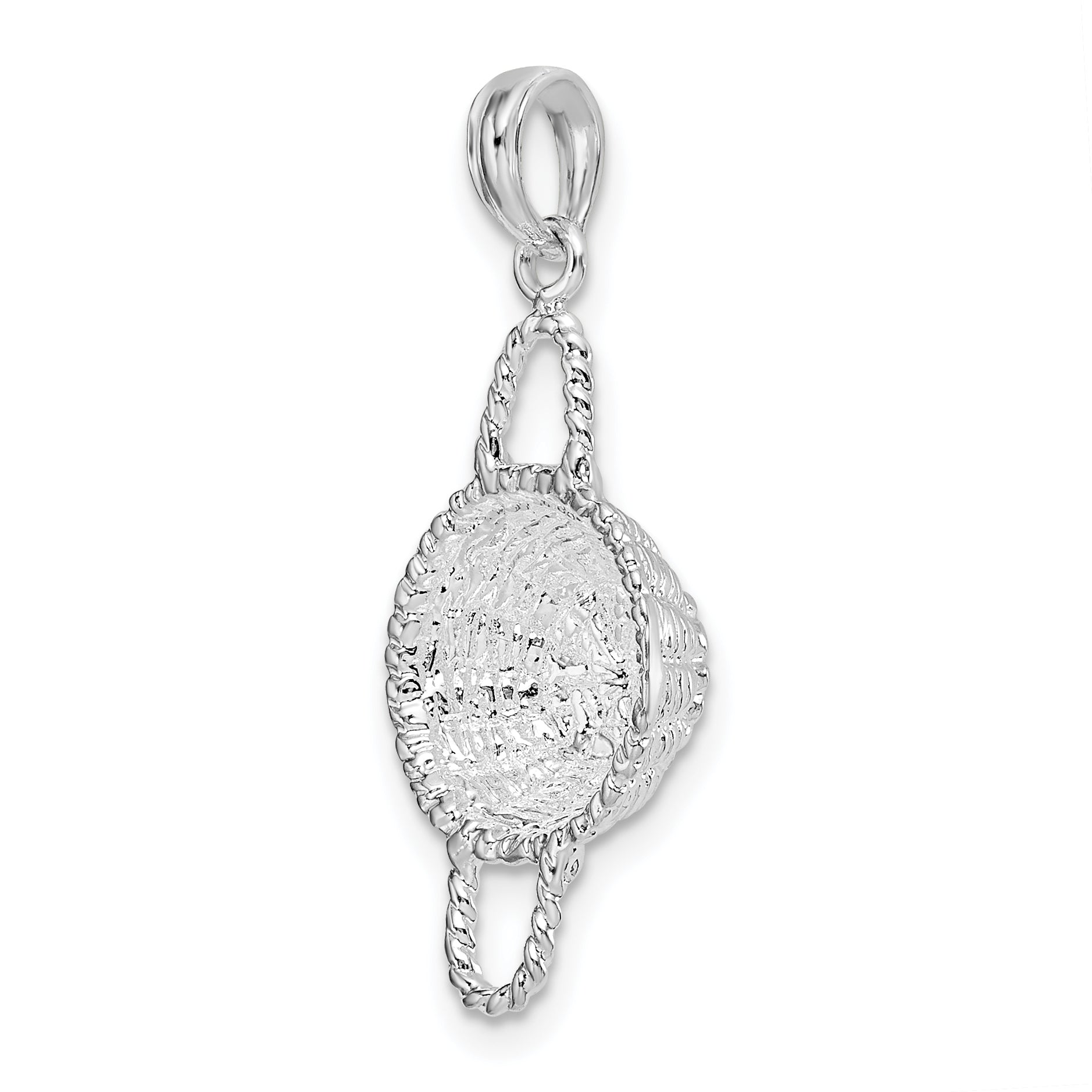 De-Ani Sterling Silver Rhodium-Plated Polished 3D Round Basket Pendant