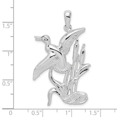 De-Ani Sterling Silver Rhodium-Plated Polished Duck Flying Over Cattails Pendant