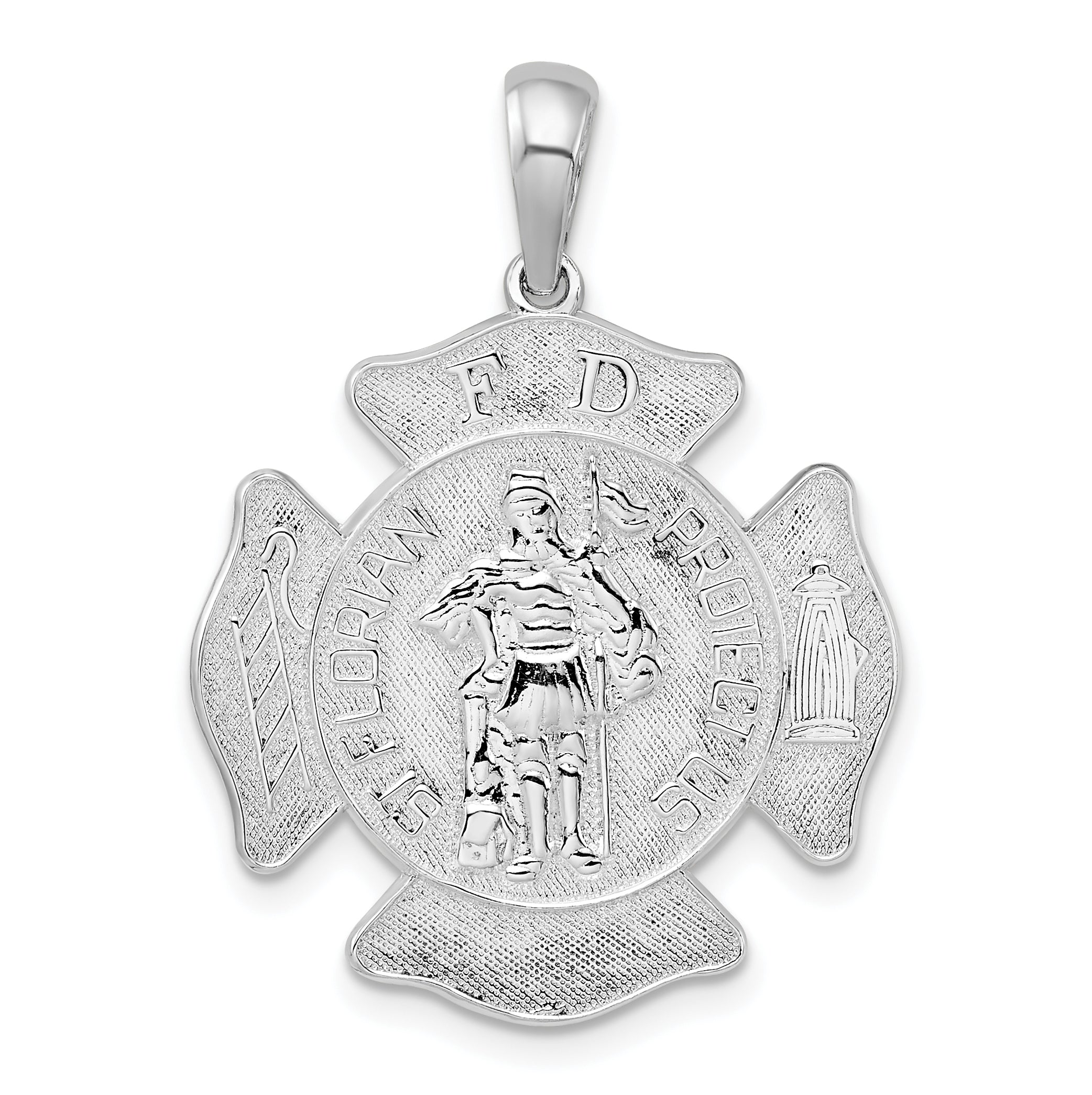 De-Ani Sterling Silver Rhodium-Plated St. Florian Fire Department Medal Pendant