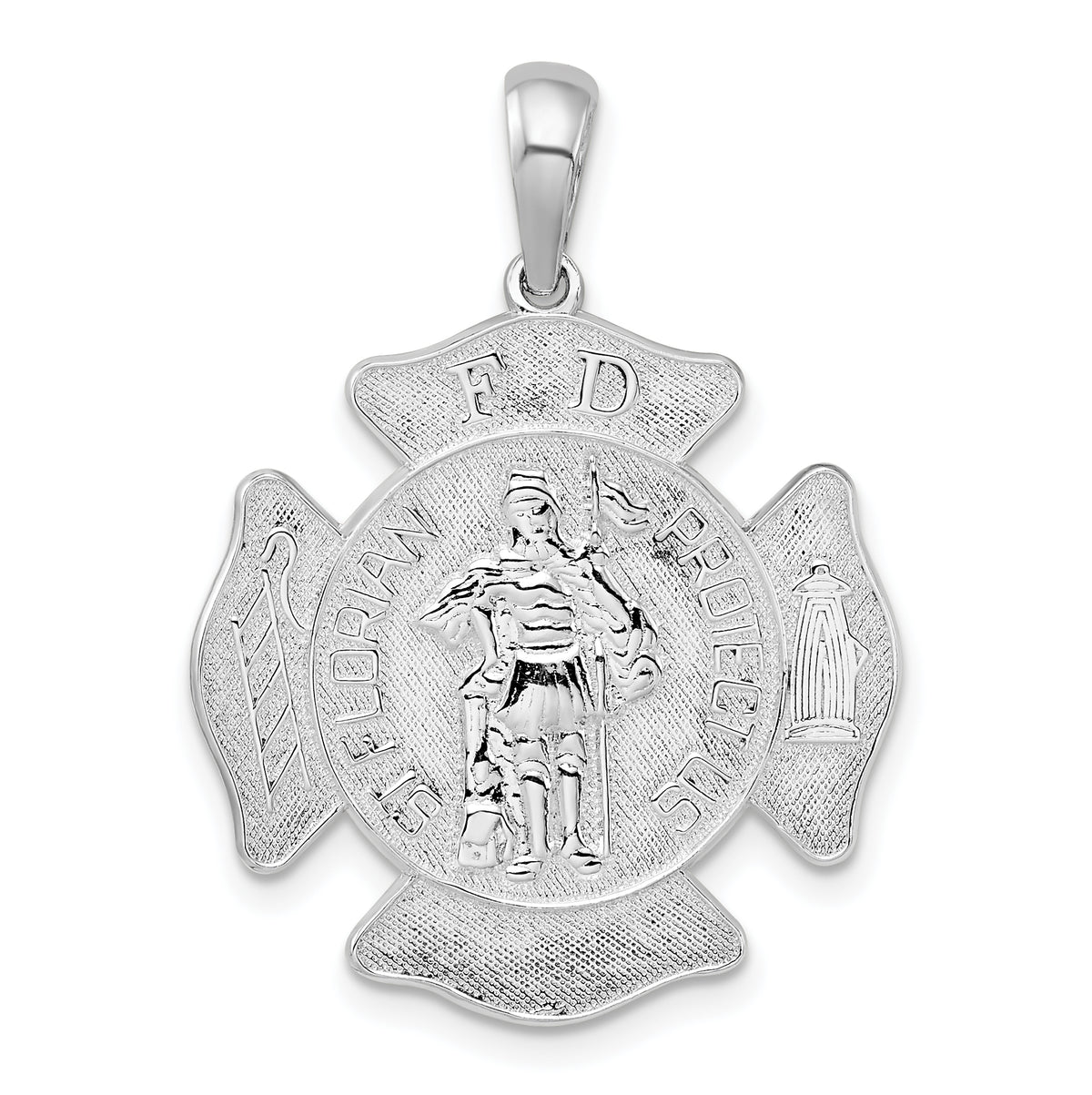 De-Ani Sterling Silver Rhodium-Plated St. Florian Fire Department Medal Pendant