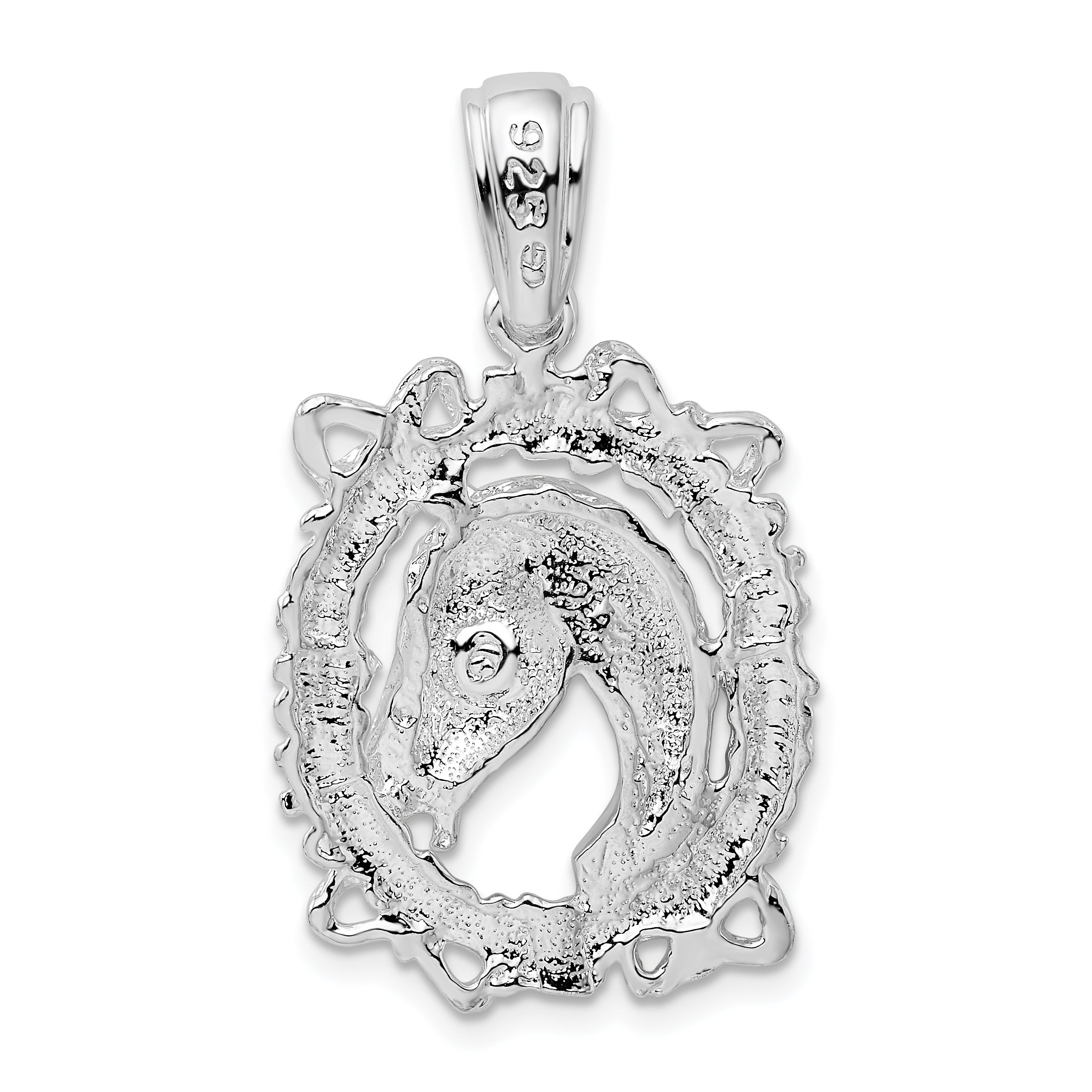 De-Ani Sterling Silver Rhodium-Plated Polished Horse Head in Wreath Pendant