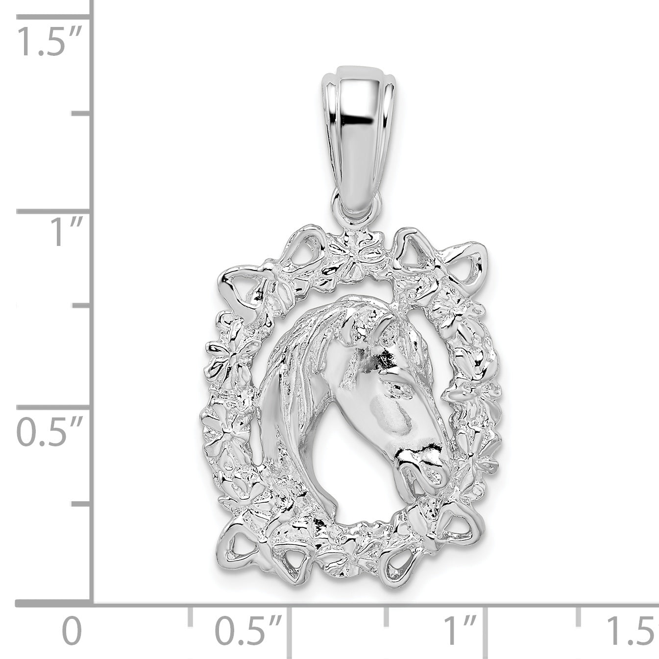 De-Ani Sterling Silver Rhodium-Plated Polished Horse Head in Wreath Pendant