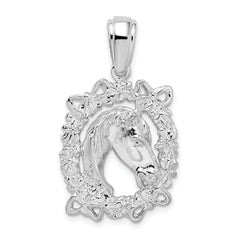 De-Ani Sterling Silver Rhodium-Plated Polished Horse Head in Wreath Pendant