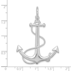 De-Ani Sterling Silver Rhodium-Plated Polished 3D Anchor with Rope Pendant