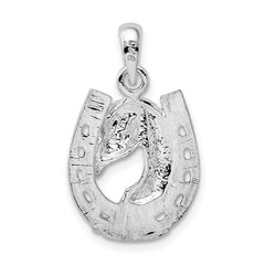 De-Ani Sterling Silver Rhodium-Plated Polished Horse Head in Horseshoe Pendant