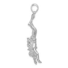 De-Ani Sterling Silver Rhodium-Plated Polished 3D Female Scuba Diver Pendant