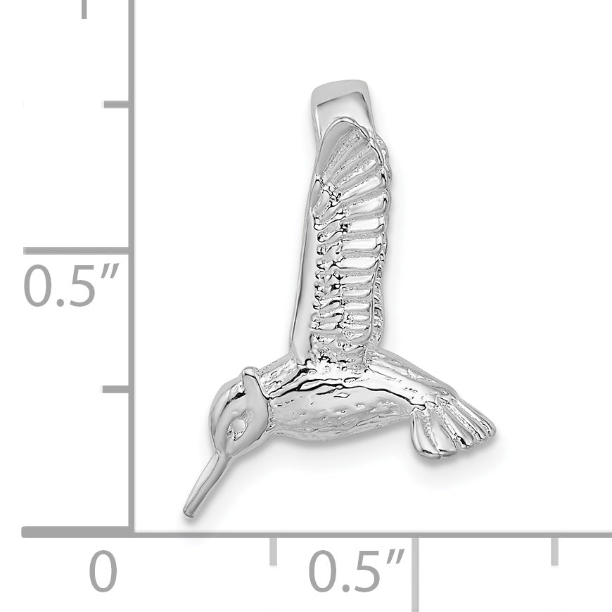 De-Ani Sterling Silver Rhodium-Plated Polished 3D Hummingbird Slide