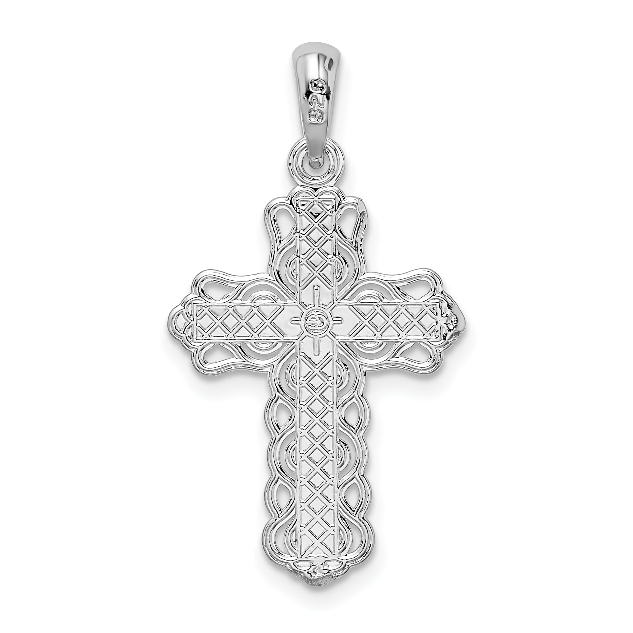 De-Ani Sterling Silver Polished Lace-edge Cross Pendant