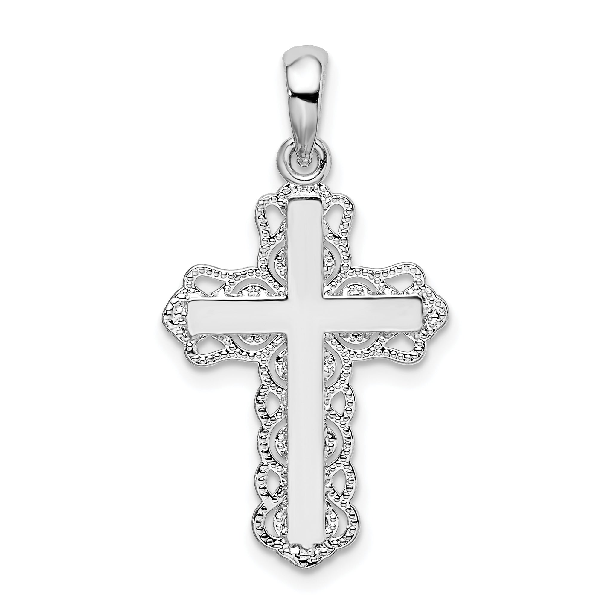 De-Ani Sterling Silver Polished Lace-edge Cross Pendant