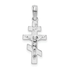 De-Ani Sterling Silver Rhodium-Plated Polished Byzantine Crucifix Pendant