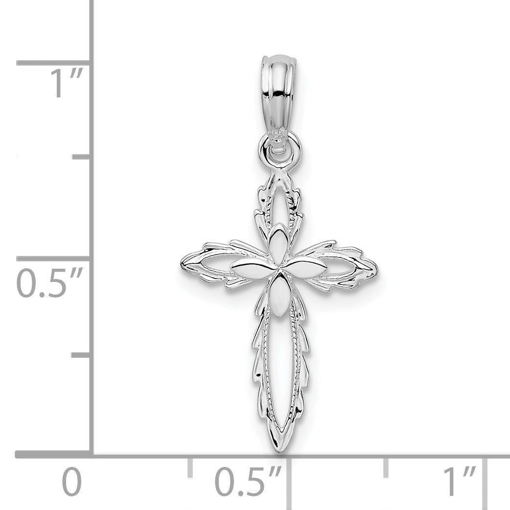 De-Ani Sterling Silver Rhodium-Plated Scalloped Edge Cut-Out Cross Pendant