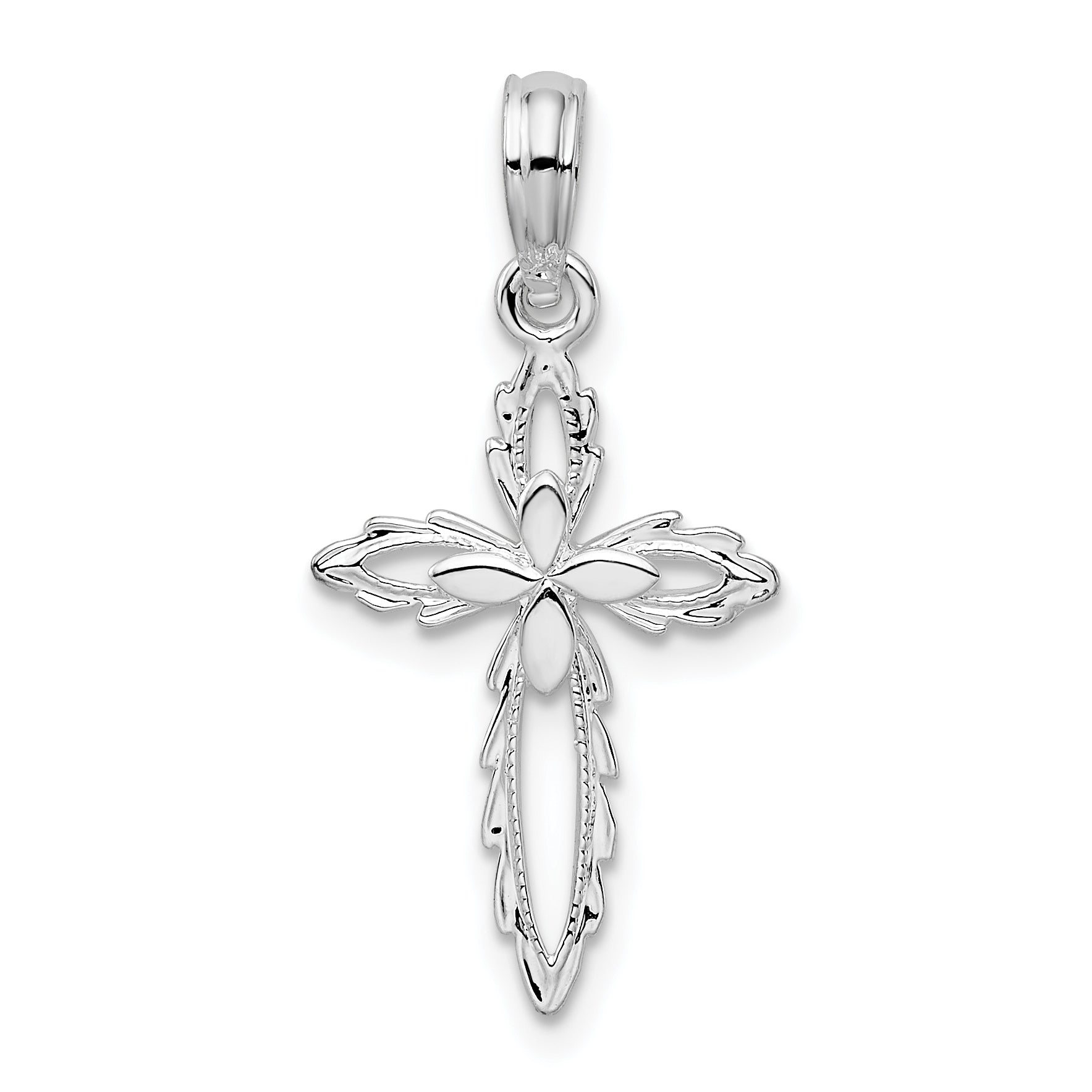 De-Ani Sterling Silver Rhodium-Plated Scalloped Edge Cut-Out Cross Pendant