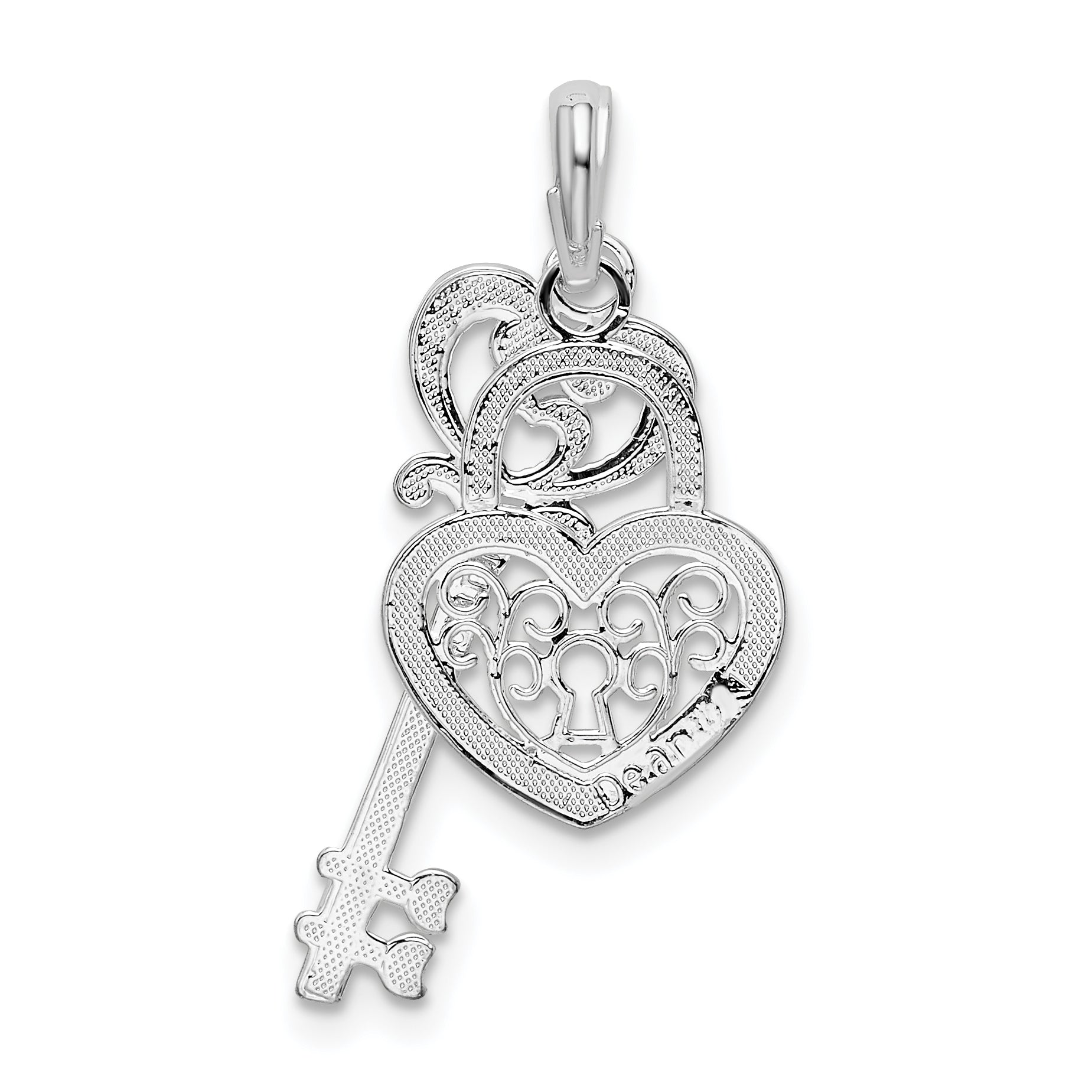 De-Ani Sterling Silver Rhodium-Plated Polished Moveable Key with Heart Lock Pendant