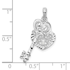 De-Ani Sterling Silver Rhodium-Plated Polished Moveable Key with Heart Lock Pendant