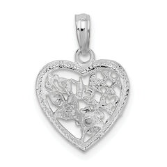 De-Ani Sterling Silver Rhodium-Plated Polished #1 Sister with Flower Heart Pendant