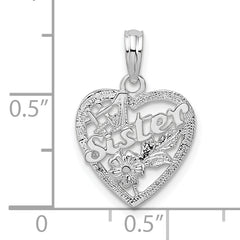 De-Ani Sterling Silver Rhodium-Plated Polished #1 Sister with Flower Heart Pendant