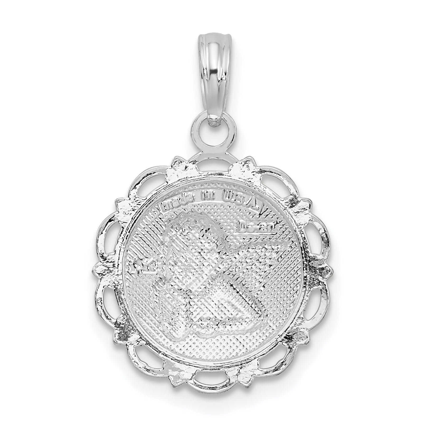 De-Ani Sterling Silver Rhodium-Plated Polished Scalloped Edge Angel Pendant