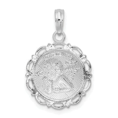 De-Ani Sterling Silver Rhodium-Plated Polished Scalloped Edge Angel Pendant