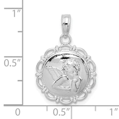 De-Ani Sterling Silver Rhodium-Plated Polished Scalloped Edge Angel Pendant