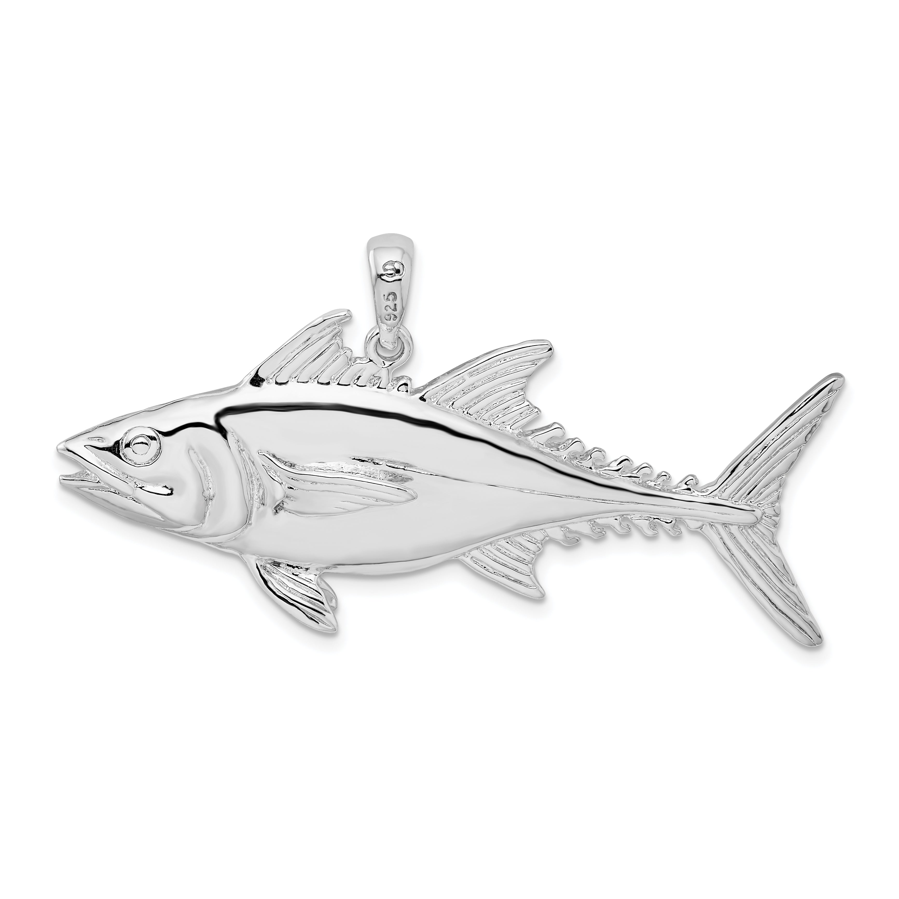 De-Ani Sterling Silver Rhodium-Plated Polished Skipjack Tuna Fish Pendant