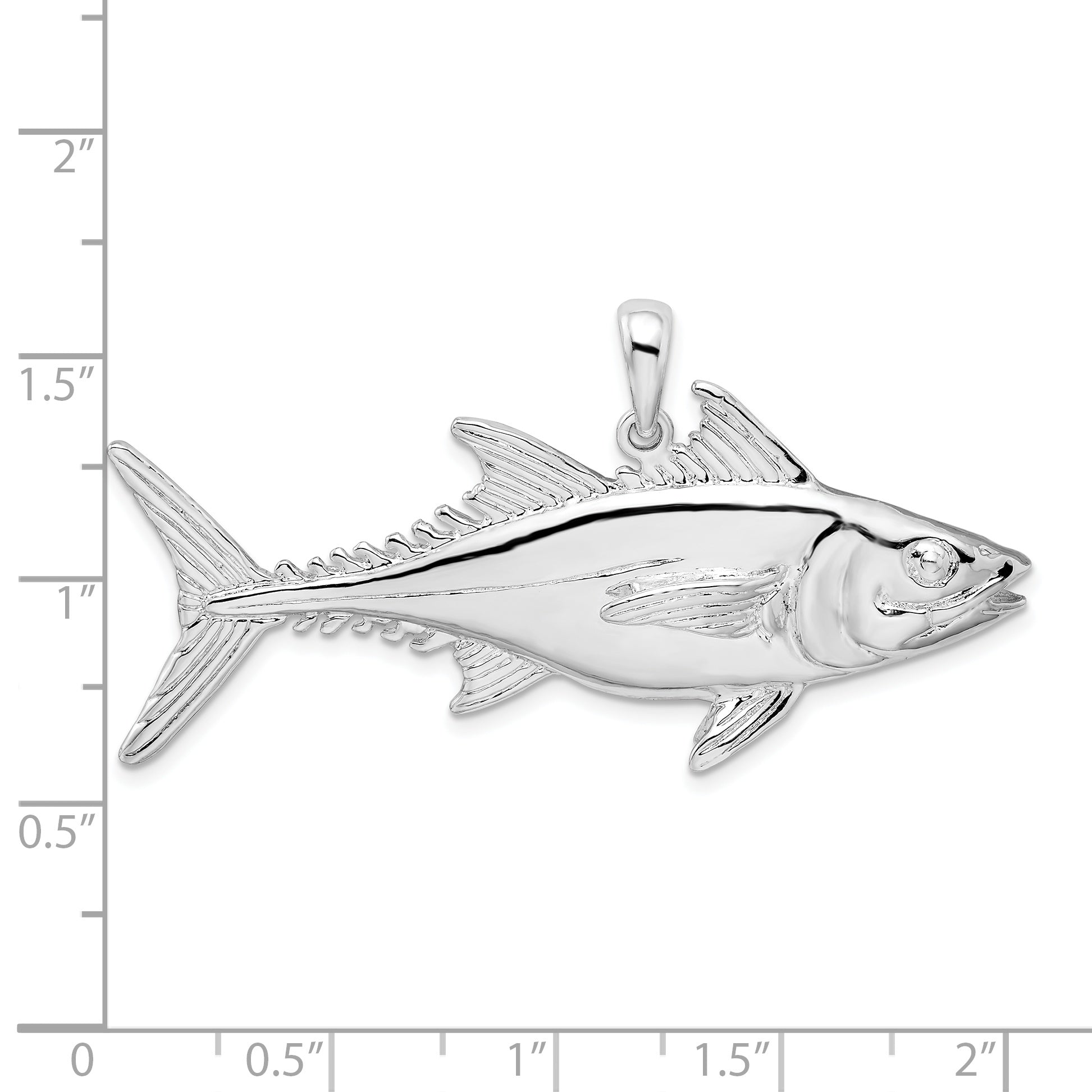 De-Ani Sterling Silver Rhodium-Plated Polished Skipjack Tuna Fish Pendant